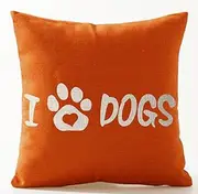 Best Dog Lover Gifts Cartoon Dog Paw Prints Sweet Warm Sayings I Love Dog Colored Background Cotton Linen Throw Pillow Case Cushion Cover Home Office Decorative Square 18 X 18 Inches