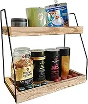 Rustic Wooden Coffee Station Organiser for Countertop - 2-Tier Coffee Bar Accessories and Condiment Storage Shelf- Multipurpose Kitchen, Bathroom, and Office Organiser