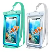 [Floatable] 2 Pack Floating Waterproof Phone Pouch Up to 7", IPX8 White/Green