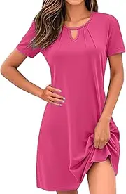 [Generic] Women's Floral T-Shirt Dress Summer A-Line Mini Dress with Short Sleeves, Casual Beach Outfit