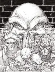 Kingpin, Bullseye. ORIGINAL, art, B/W, drawing, illustration by Calvin Henio.
