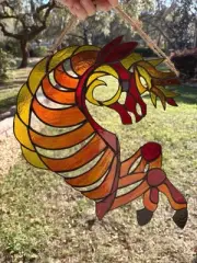 Stained Glass Contemporary Orange Yellow Red Horse NEW Handmade One Of A Kind