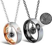[ZELORES] Matching Necklaces For Couples Pendant Necklace For Women Men Matching Promise Rings Pendant Set Stainless Steel Couple Necklace For Him And Her Anniversary Valentine's Day Jewelry Gift