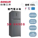SANLUX三洋 490公升 變頻 一級 雙門 電冰箱 SR-V490B 智盛翔冷氣家電