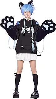 [Micotaku] Womens Pullover Hoodie with Detachable Bag Design Furry Cat Paw Gloves Skull Cat Pattern Sweatshirt