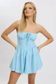 Blue Playsuit Gathered Bust Mini - Size 8, Women's Playsuit