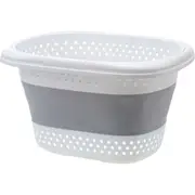 28L Foldable Laundry Washing Basket with Handle Collapsible - Grey/White