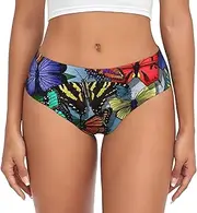 [SAAKE] Hand drawn color butterfly Print Women's Briefs XS S M L XL XXL 3XL 4XL Plus Size Briefs Bikini Ladies Underpants