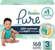 Pampers Diapers Size 3, 168 Count - Pure Disposable Baby Diapers, Hypoallergenic and Unscented Protection, ONE MONTH SUPPLY