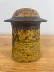 Studio Pottery by Jan Sadowski of MI earth tone Covered Jar Alien UFO Vibes