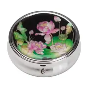 Mother of Pearl Flower Pill Box 3 Compartment Round Travel Medicine Case Holder