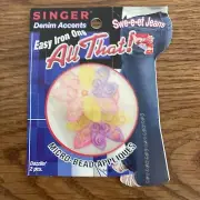 SINGER ALL THAT IRON-ON Microbead Patches 2 Dazzling’ Flowers Denim Jeans