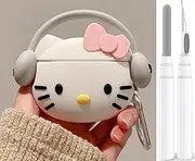 Compatible with AirPods Pro 2 Case with Cleaner Kit, Protective, Supports Wireless Charging Case Cover for AirPod Pro 1st/2nd Generation (2022/2019) (Kitty White)