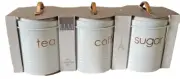 NIB-Elle Decor Metal Canister Set White 3Piece Mini Coffee/Sugar/Tea