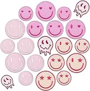 HEYTRCO 21PCS Pink Smile Iron on Patches, Cute Sweet Embroidered Iron on Badges for Clothes, Custom Applique for Girls, Hats, Jeans, Jackets, Bags, Backpacks, Dress