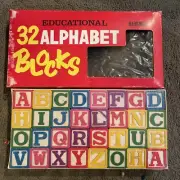 Vintage Plymouth 32 Embossed Wood Blocks Alphabet Letters NOS