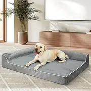PaWz Orthopedic Dog Bed Pet Sofa Beds Velvet Anxiety for Medium Large Dogs, L-Shape Neck Support Egg-Crate Foam, Washable Dog Bed Mat Pad Dog Mattress Waterproof Lining Non-Skid Bottom, XX-Large, Grey