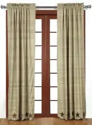 Abilene Star Lined Textured Cream Country Curtains Tie-Backs & Frayed Appliques