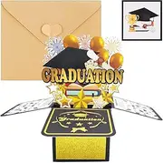 TuoYi 2025 Graduation Greeting Cards, 3D Black Gold Boxed Graduation Greeting Card with Envelopes and Tag for High School College Students Gifts