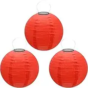 Solar Chinese Lantern Lights 3 Pack 12 inch Round Solar Lanterns LED Nylon Hanging Light Waterproof Outdoor Decorative Lights for Home Patio Garden Yard Wedding Party Bedroom (Red)