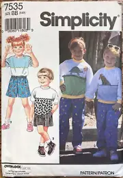 Simplicity Pattern 7535 Child's Pants Shorts & Tops Sz 5-6X
