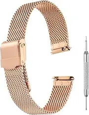 [uxcell] Mesh Watch Bands for Men Women, Stainless Steel Quick Release Mesh Watch Strap Milanese Bracelet Adjustable Replacement Wristband with Tools for Gifts (14mm, Rose Red)