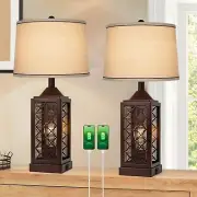 Brown Bedroom Lamps with Dual USB Ports Set of 2 Farmhouse Living Room Lamps ...