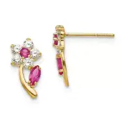 14K Yellow Gold Red & White CZ Rose Flower Stud Earrings Madi K Child's Jewelry