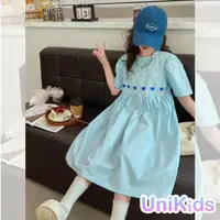 在飛比找momo購物網優惠-【UniKids】中大童裝短袖洋裝愛心清新甜美風 女大童裝 