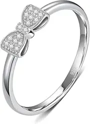[BORUO] 925 Sterling Silver Ring, Classic Bow Forever Love Knot Promise Rings Cubic Zirconia CZ Wedding Band Size 4-12