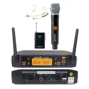 Wireless UHF Mics Receiver System Church 1 Headset Lapel & 1 Handheld Microphone