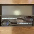 Atticus bamboo large brown silver salad servers Spoon Fork