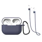 For AirPods Pro 2nd Gen, 3in1 Silicone Protective Case, Snap Hook & Anti-Lost Neck Strap, Blue