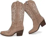 [gioanroca] Cowboy Boots for Women Classic Embroidered Pointy Toe Cowgirl Boot, Western Mid Calf Side Zipper Chunky Heel Cowgirl Boots