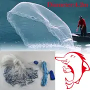 14ft Hand Cast Fishing Net Quick Throw Mesh Drawstring Chain Bottom Spread Nylon