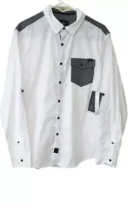 Marc Ecko Mens Button Up Shirt Long Sleeve White Casual Cotton Blend size L b64