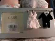 3x3 Wedding Picture Frame Silvery Mini Gown And Tux On Hangers- Cute!