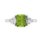 3 Emerald Trillion 3stone Natural Peridot Promise Wedding Ring 14k white gold