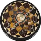 24" Round Black Marble Coffee Table Tops, Gemstone Mosaic Arts Table Decors
