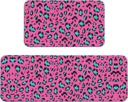 Cute Leopard Print Kitchen Floor Mat 2 Sets Non-Slip Rugs for Kitchen Laundry Office and Home Decor