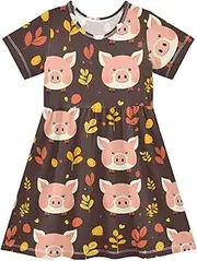 [FRODOTGV] Little Pig Faces Girls Princess Dress Short Sleeve Casual Loose Mini Dress for Baby Girls, Little Pig Faces, 4 Years