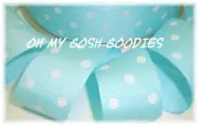 5 YARD SALE 1.5 AQUA BLUE WHITE POLKA DOTS EASTER BOW GROSGRAIN RIBBON