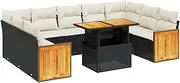 vidaXL Garden Sofa Set - 10 Piece Black Poly Rattan Outdoor Lounge with Cushions, Modular Patio Furniture, Adjustable Dining/Coffee Table