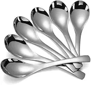 Soup Spoons Stainless Steel Asian Soup Spoon Set of 6 Heavy-Weight Round Table Spoons Mirror Polished Silver Ramen Spoons