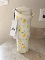 Hydrapeak Artisan Collection Lemon And Blue Bow Print Tumbler Water Bottle NEW