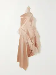 [MARQUES' ALMEIDA] MARQUES' ALMEIDA - Asymmetric Feather-trimmed Silk-satin Dress - Pink - UK 8 UK 8 Pink