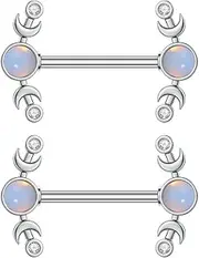 [Kokoma] 14G CZ Heart Nipple Rings Rhinestone Opal Simple Moon Nipple Shield Barbell Ring Nipple Barbells Tongue Ring Piercing Nipplerings Dainty Body Piercing Jewelry for Women