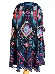 DESIGUAL Camelia multi color boho elastic waist lined ruched skirt Large NWT