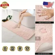 Thick Fluffy Microfiber Bath Mat - Non-Slip Pink Rug for Bathroom Safety