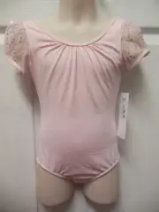 NWT Dance Bloch Pink Sequin Puff Sleeve Leotard Girls Sm Child 4/6 CL7362